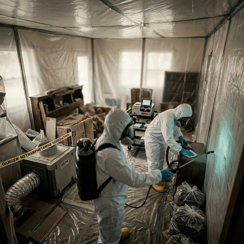 Professional decontamination cleanup in residential property